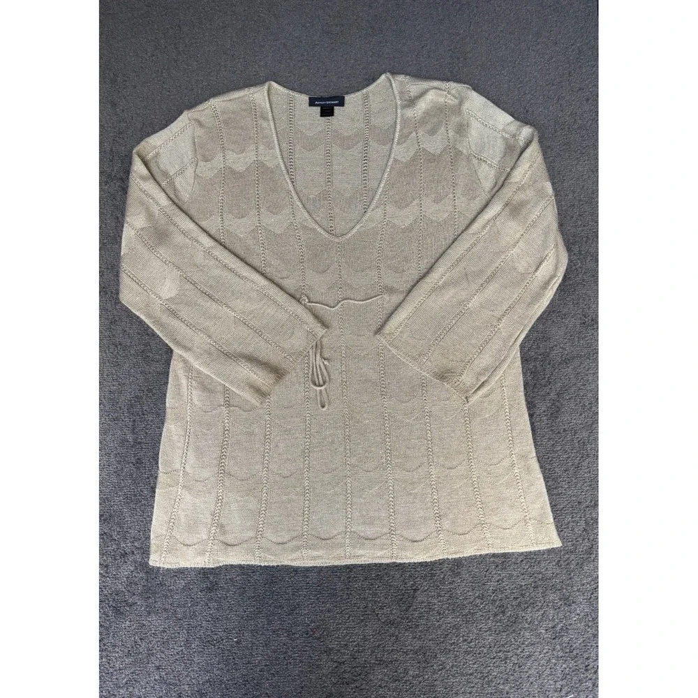 Ashley Stewart Sweater Women's Size 22/24 Tan Knit V-Neck Round Neck Pullover